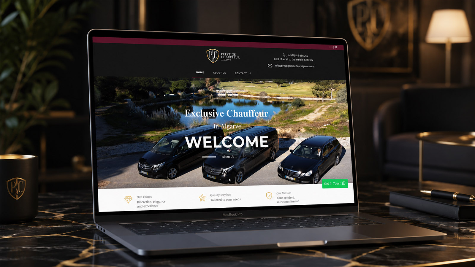 Identidade visual e web design para Prestige Chauffeur Algarve