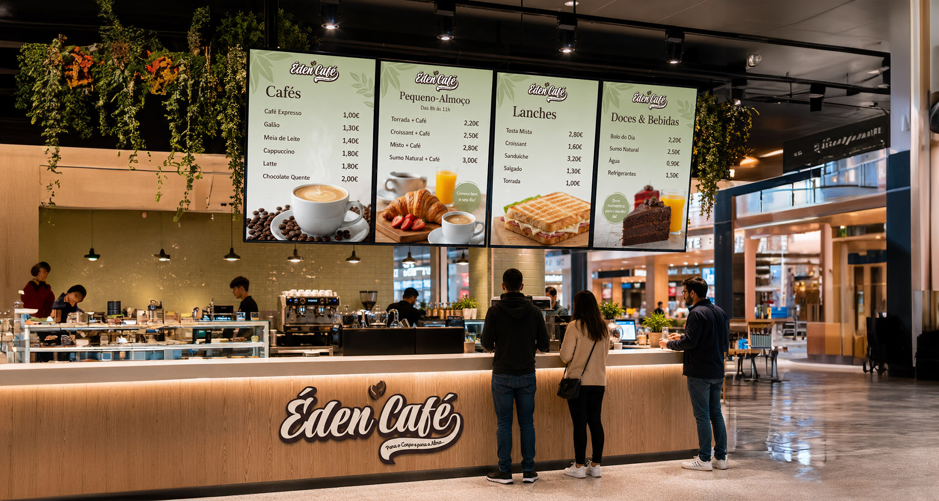 Identidade visual e menu digital para Eden Caffé